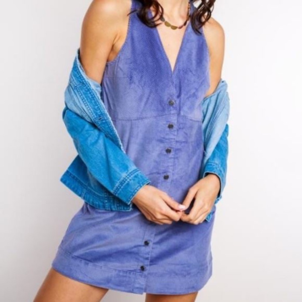 Free People Rolling Thunder purple Corduroy Button front dress